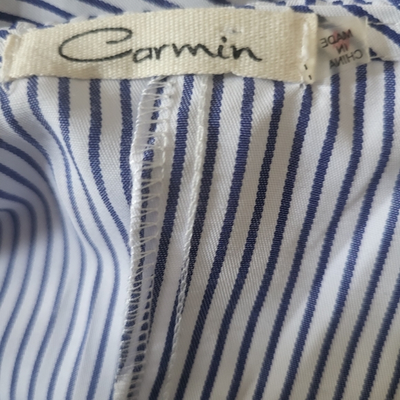 Carmin Stripe Zip Peplum Top Blue/White sz M - Picture 3 of 4